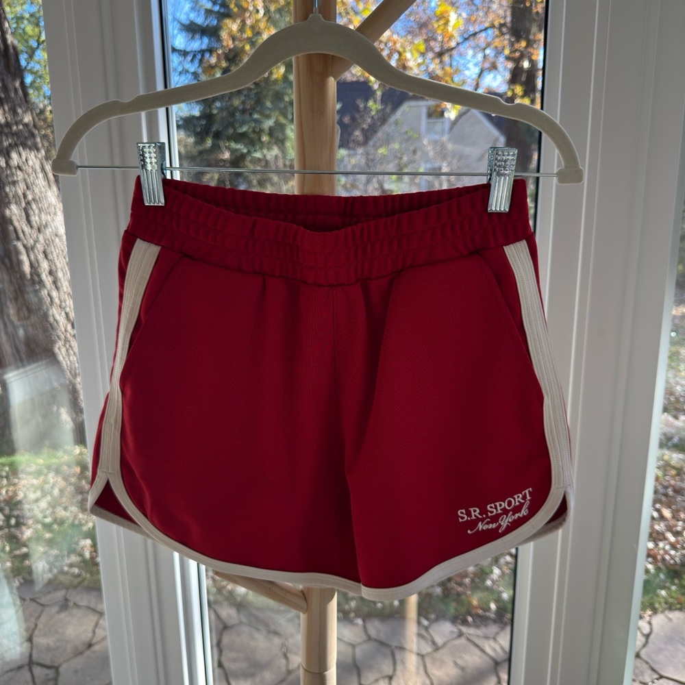 Sporty & Rich Mini Shorts Red Logo Athletic Lounge Size Medium - Picture 2 of 4